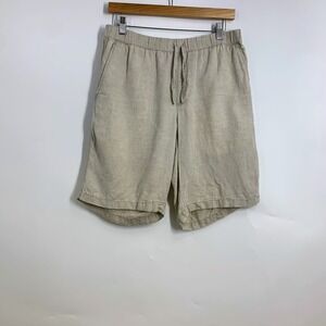 Muji Mens Beige Linen Blend Drawstring Elastic Waist Shorts Size S Casual Summer